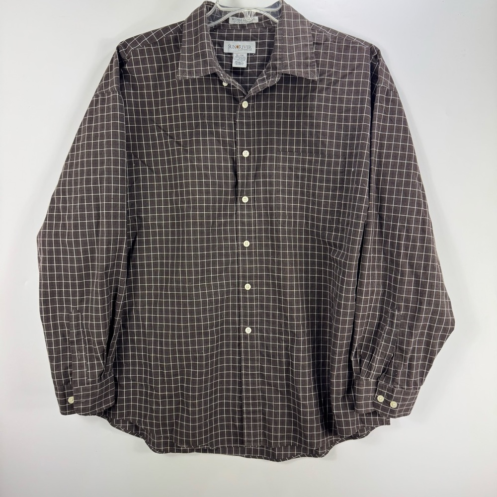 Sun River Men's Brown Checkered Button Down Collared Shirt Size XL